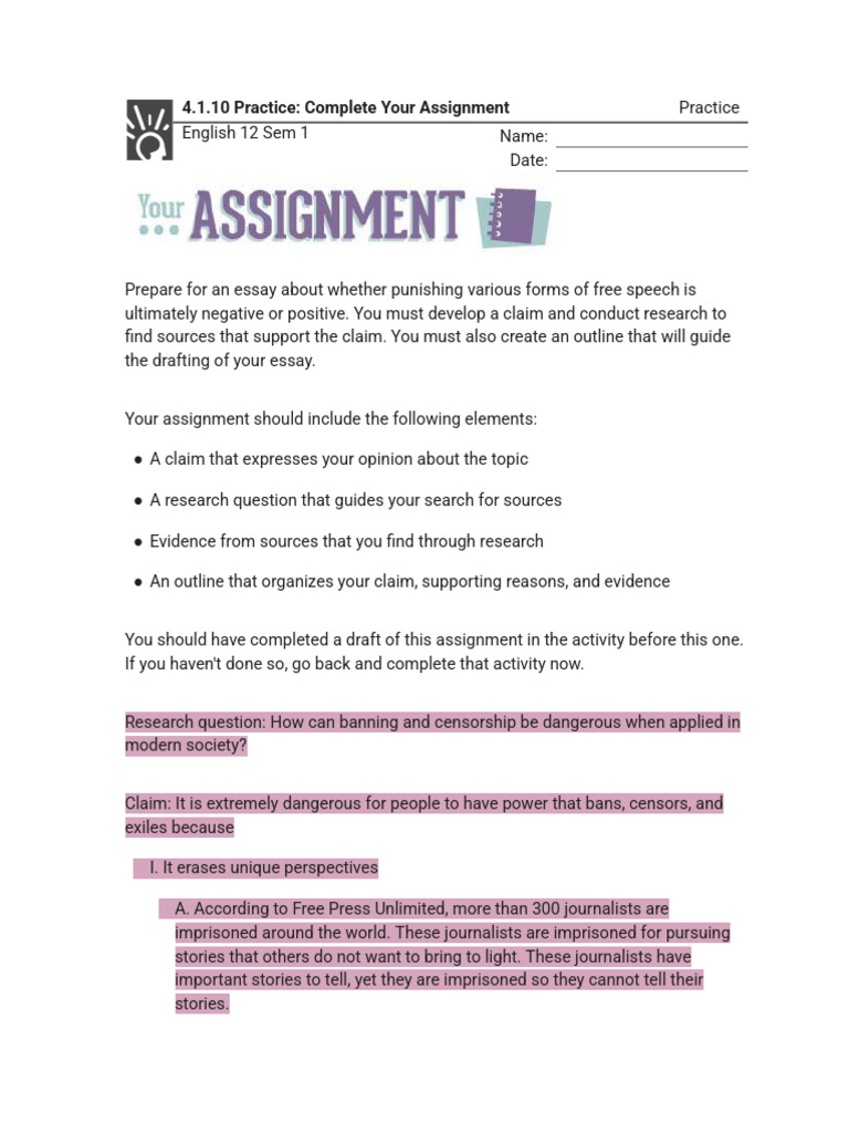 4.1.10 Practice - Complete Your Assignment (Practice) PDF | PDF ...