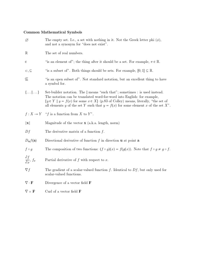 Essential Mathematical Symbols Explained | PDF