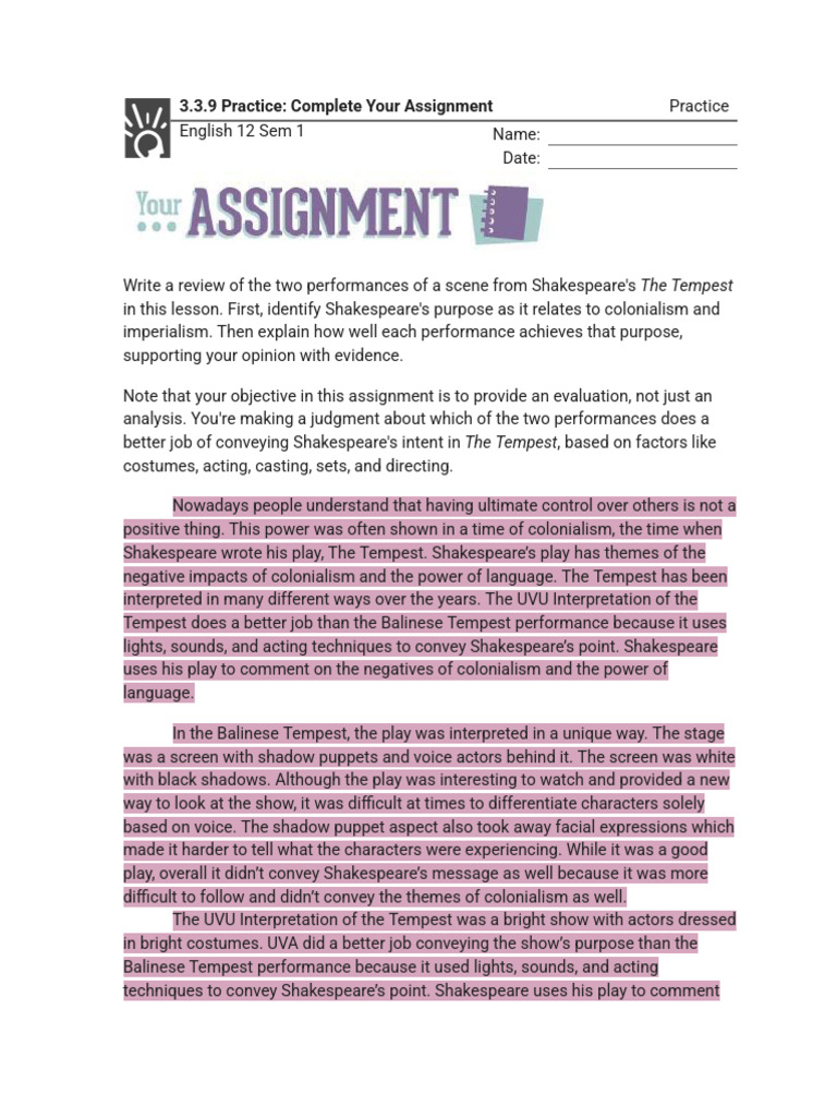 3.3.9 Practice - Complete Your Assignment (Practice) PDF | PDF | The ...