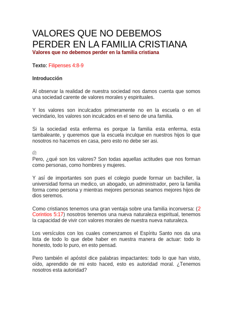 Valores Esenciales en la Familia Cristiana | PDF | Amor