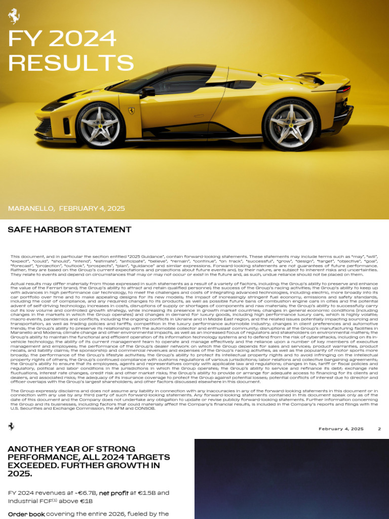 Ferrari FY 2024 Financial Results Summary | PDF | Free Cash Flow | Income