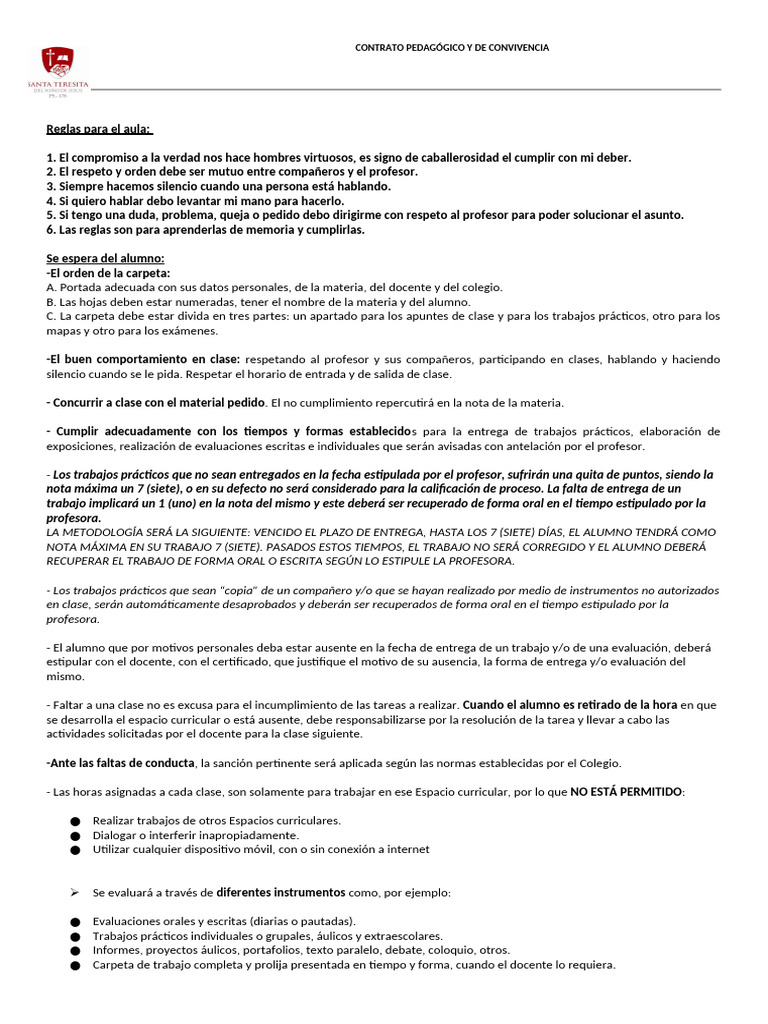 Reglas de Convivencia Escolar 2025 | PDF