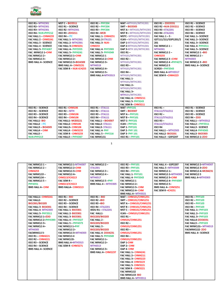 2024 - 2025 Faculty of Science First Semester Time-Table | PDF