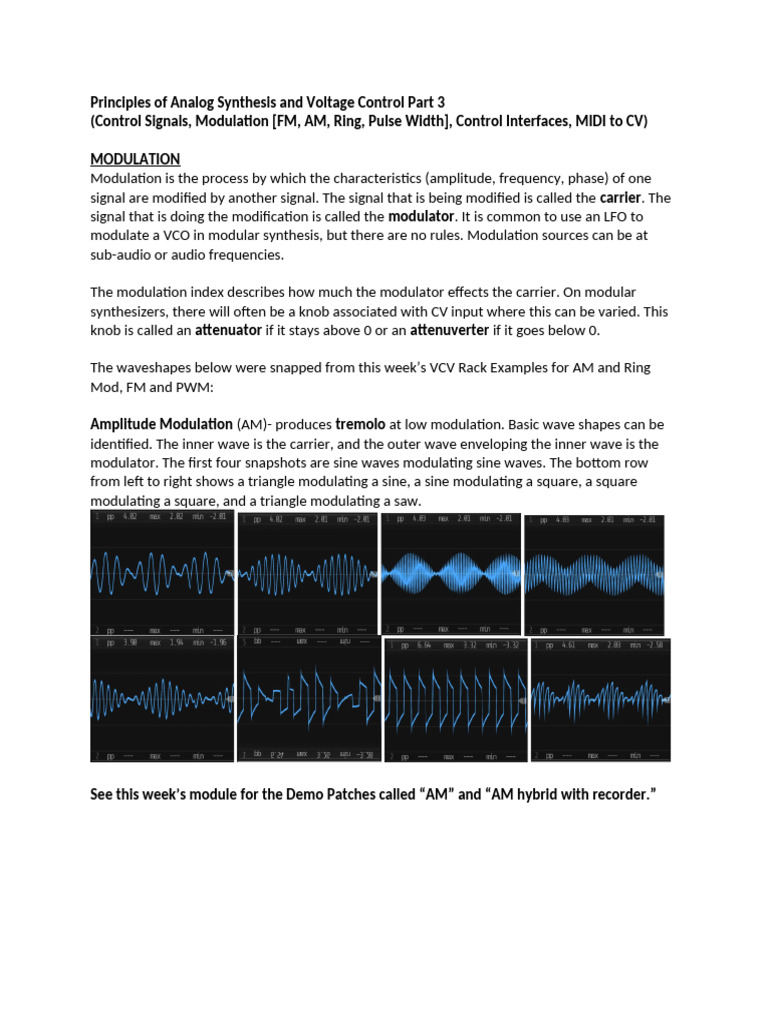 Analog Synthesis Modulation Techniques | PDF | Modulation | Frequency ...