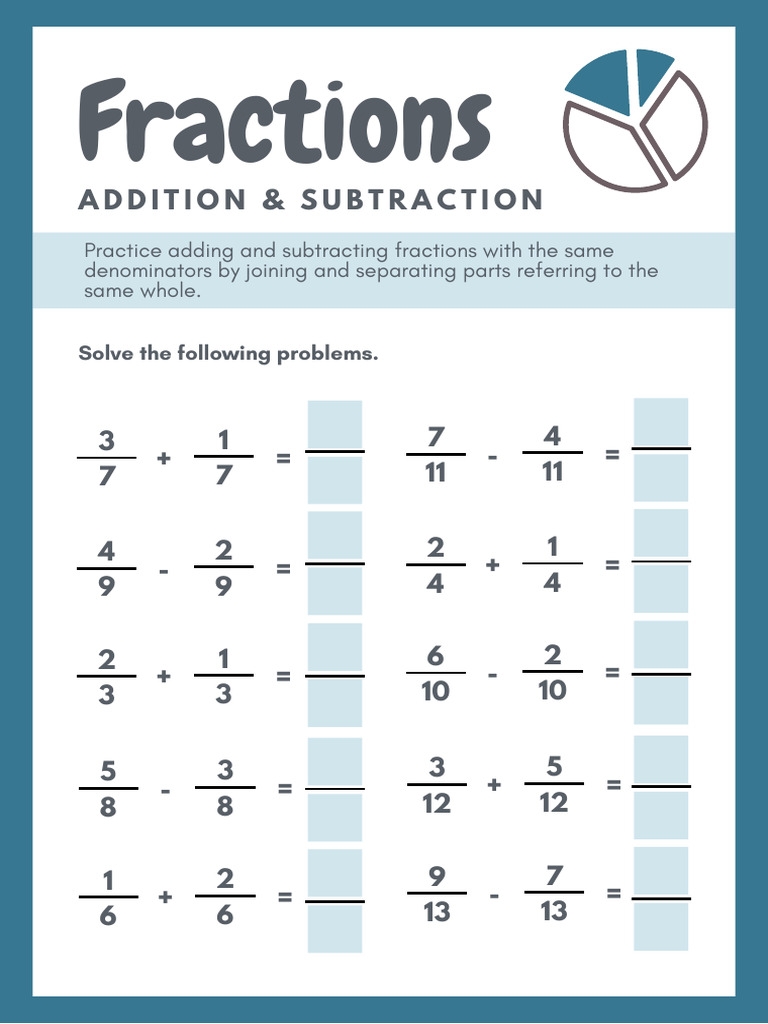 Adding Fractions Worksheet in Blue Simple Style - 20231026 - 092053 ...