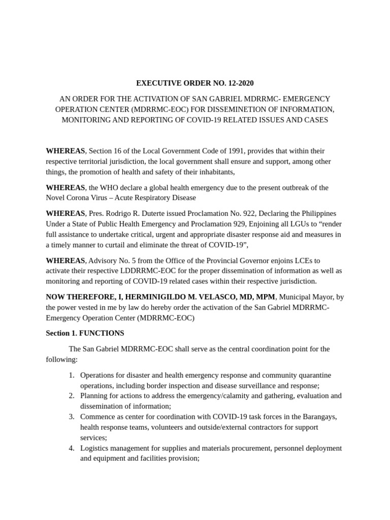 Executive Order No. 12-2020 | PDF | Emergency Management
