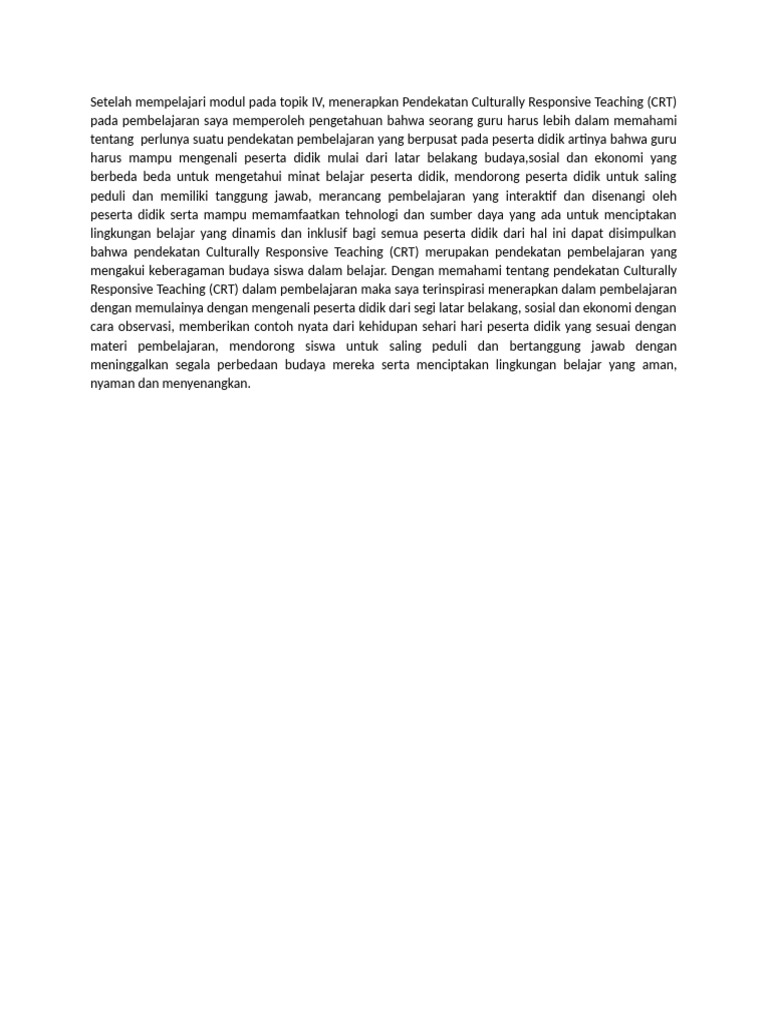 Refleksi Penerapan Culturally Responsive Teaching | PDF