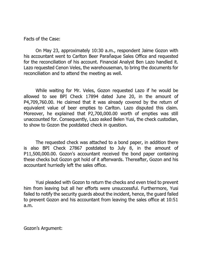 Gozon vs. Carlton Beer: Theft Case Summary | PDF | Criminal Justice ...