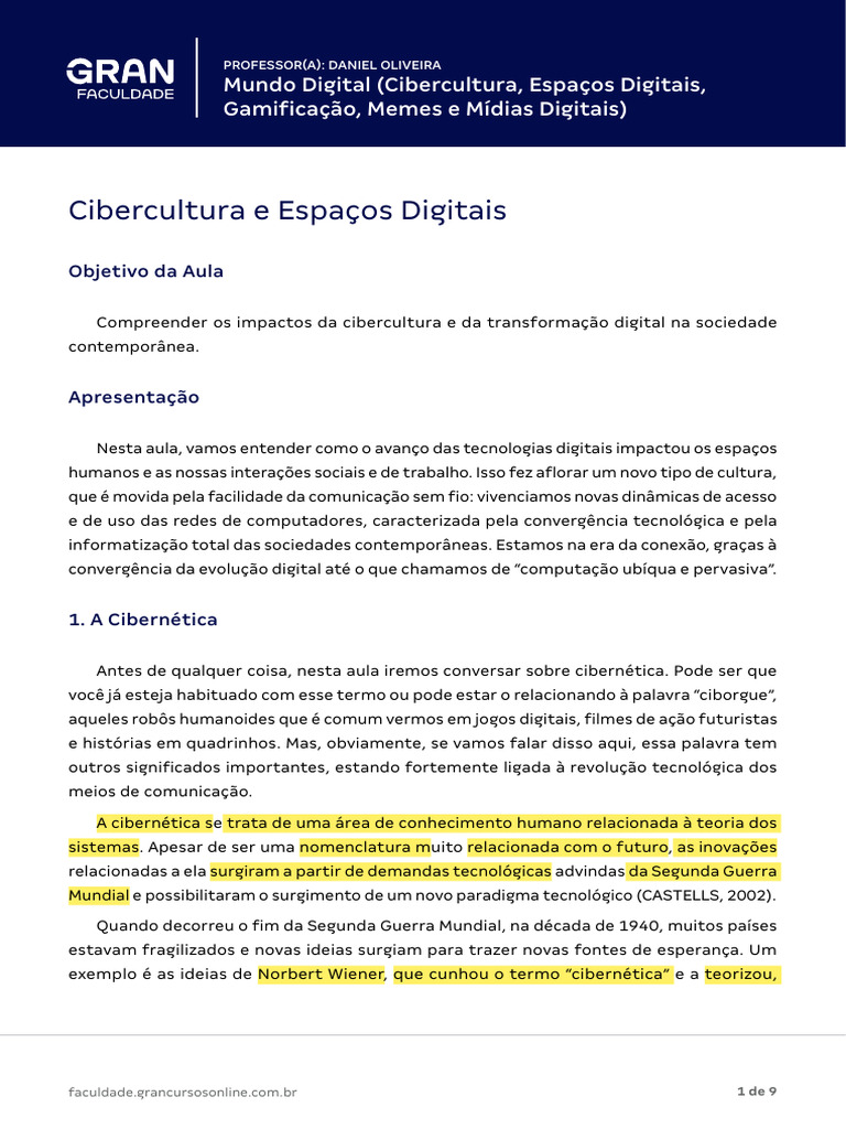 Impactos da Cibercultura na Sociedade | PDF | Rede mundial de ...