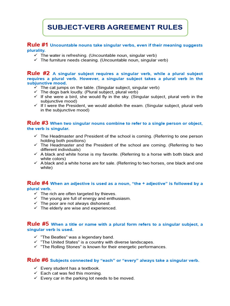 Subject-Verb Agreement Rules Explained | PDF | Grammatical Number | Plural