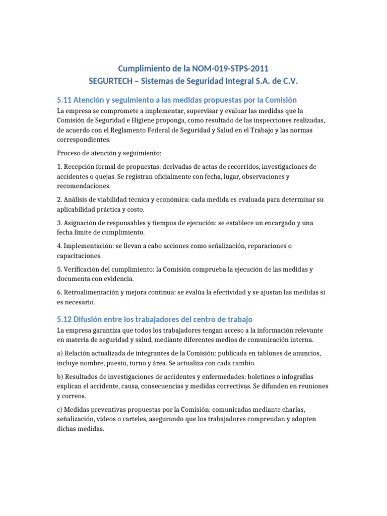 Cumplimiento NOM 019 SEGURTECH | PDF