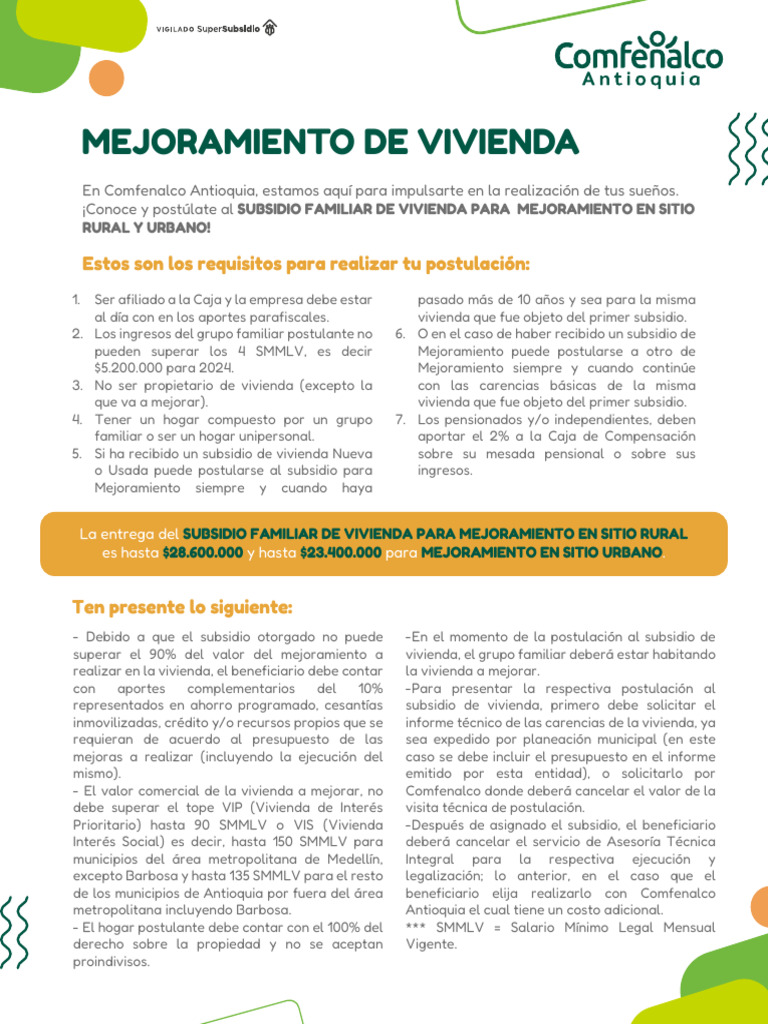 11requisitos Mejoramiento de Vivienda en Zona Urbana y Rural | PDF