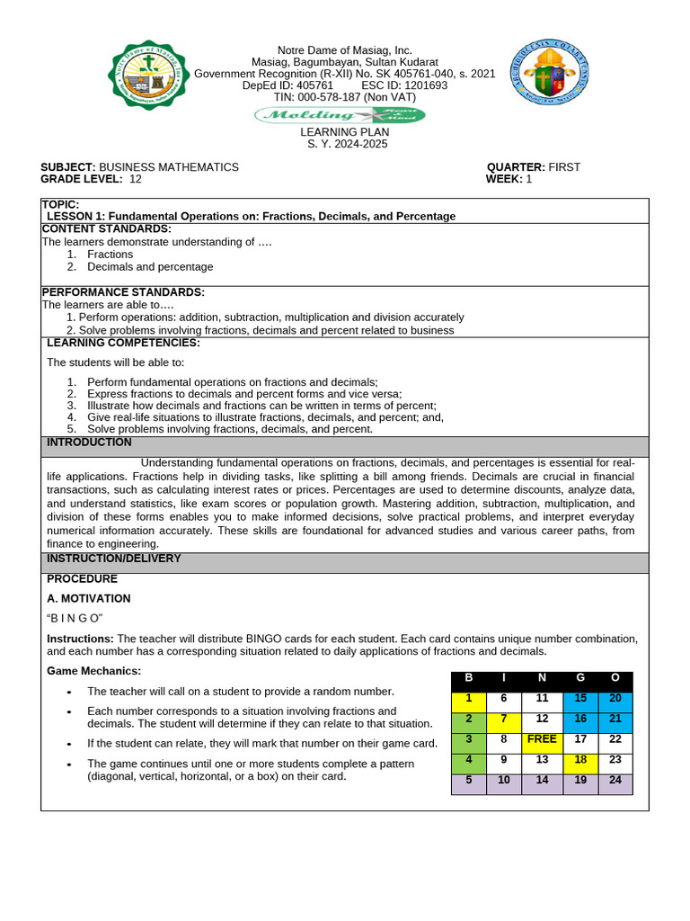 Business Math First Topicc Final | PDF | Percentage | Elementary ...