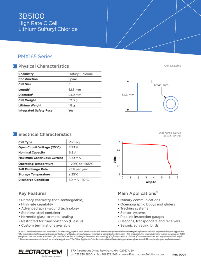 Lithium Sulfuryl Chloride Battery Data Sheet | PDF | Galvanic Cells ...