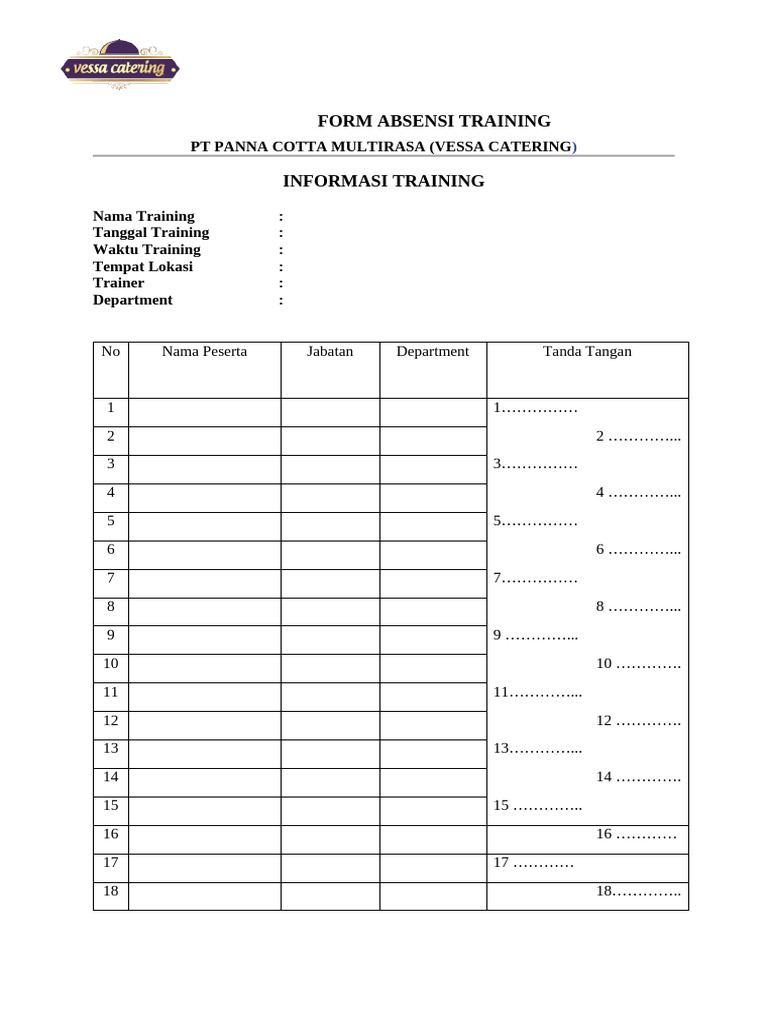 Form Absensi Training Panna Cotta | PDF