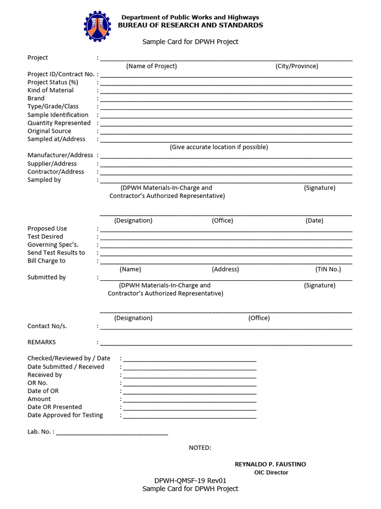 DPWH Project Sample Card Template | PDF