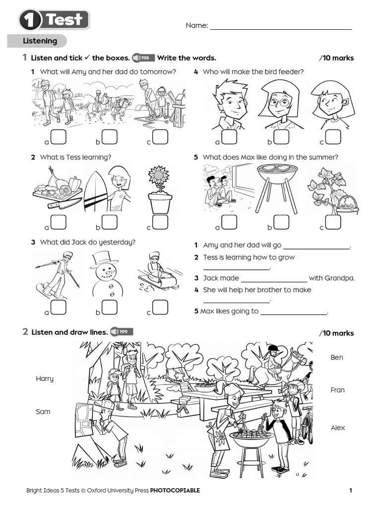 Bright - Ideas - 5 - Unit 1 Test | PDF