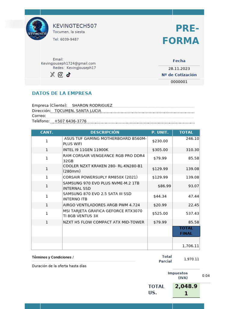 Cotizacion Sharon | PDF | Hardware de la computadora