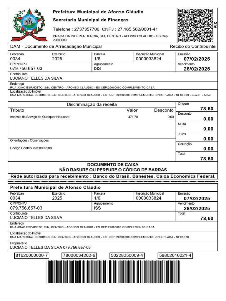 Recibo de Arrecadação Municipal 2025 | PDF | Impostos | Brasil