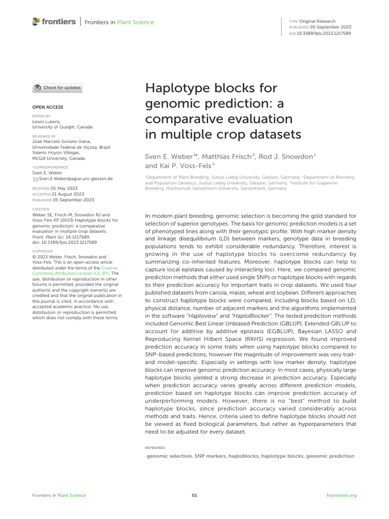 Haplotype Blocks in Genomic Prediction | PDF | Single Nucleotide ...