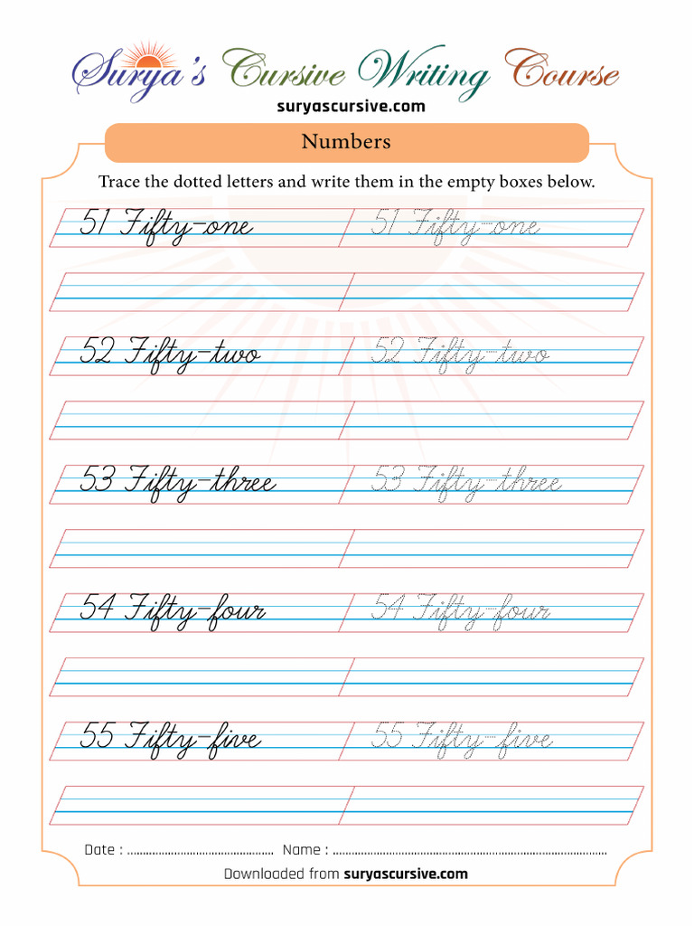Cursive Numbers 51 60 | PDF