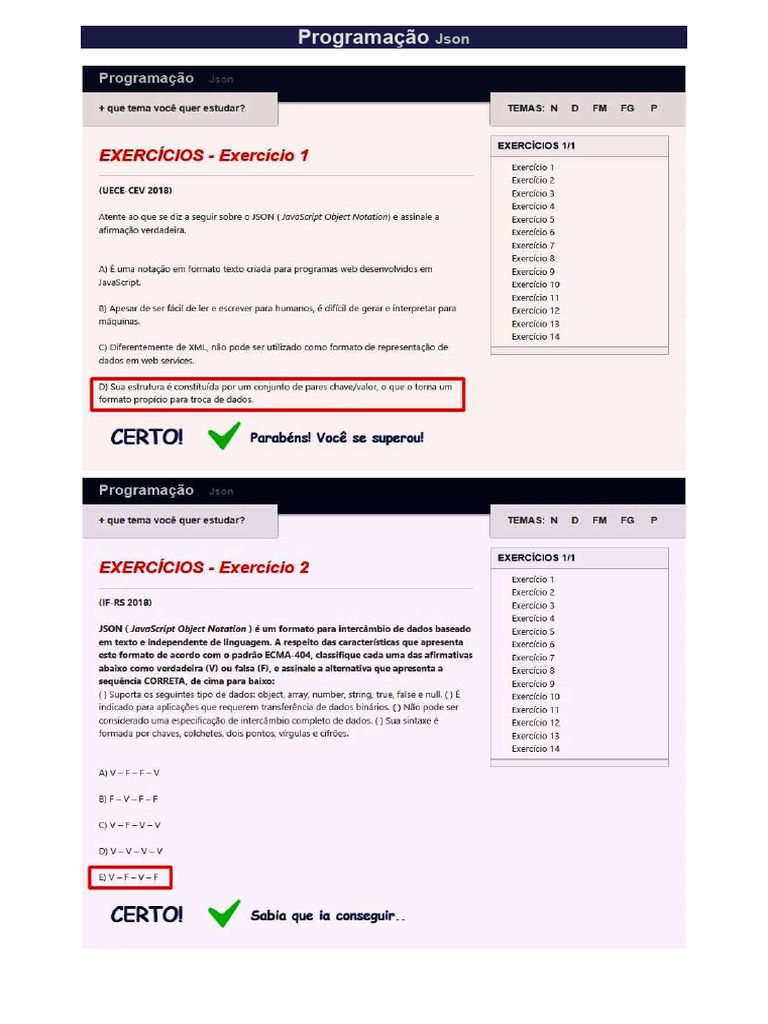 Exercicios Json RESPOSTAS | PDF