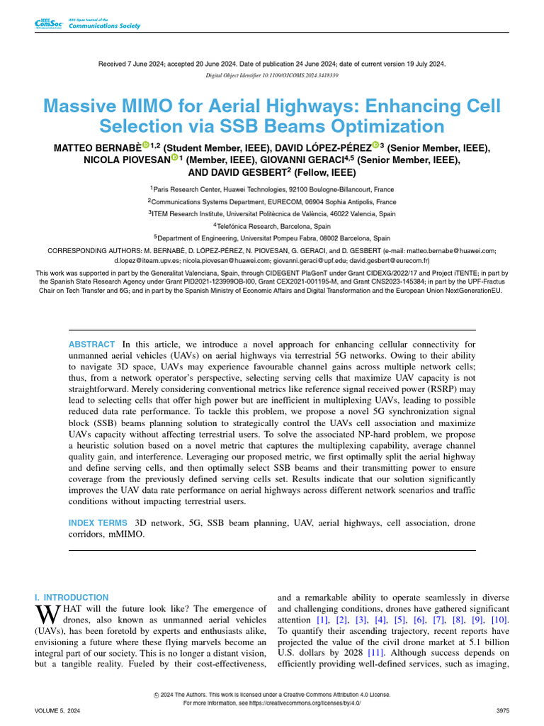 Massive MIMO For Aerial Highways Enhancing Cell Selection Via SSB Beams ...