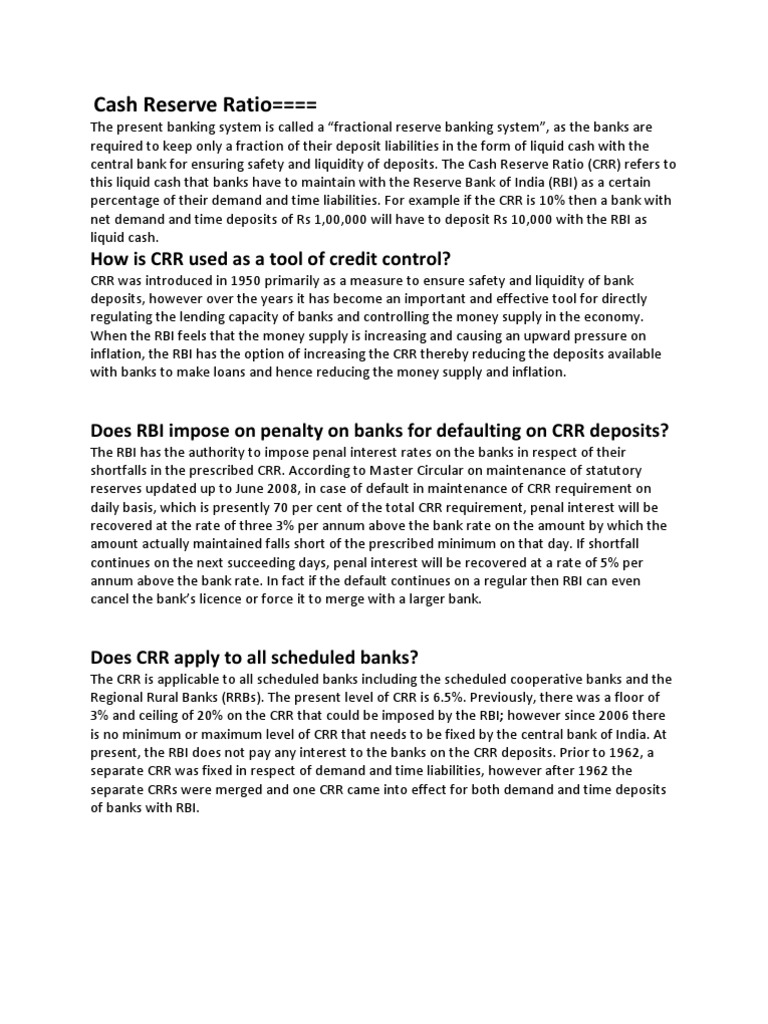 Cash Reserve Ratio PDF Reserve Requirement Reserve Bank Of India