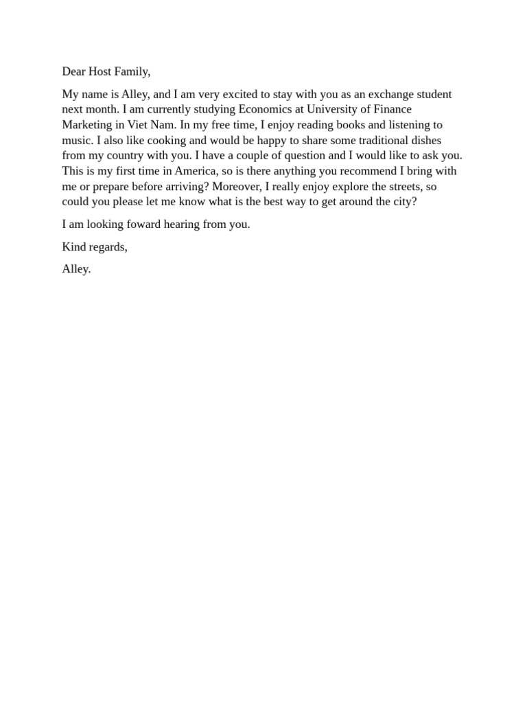Dear Host Family | PDF