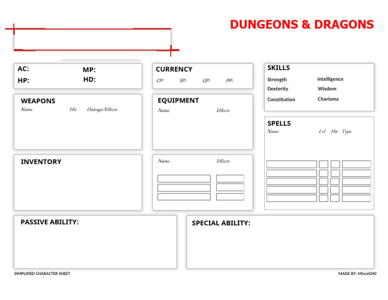 Simplified D&D Character Sheet | PDF