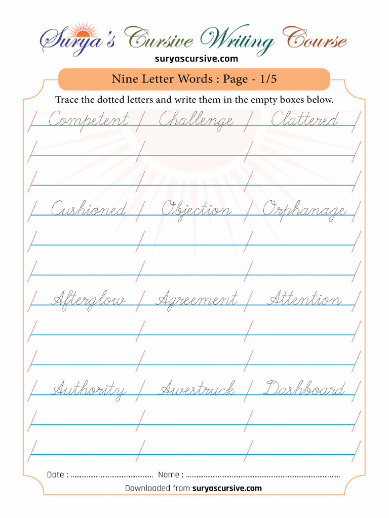 Cursive Words 9letters 1line Page 1 | PDF