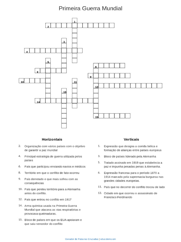 Cruzadinha Primeira Guerra | PDF