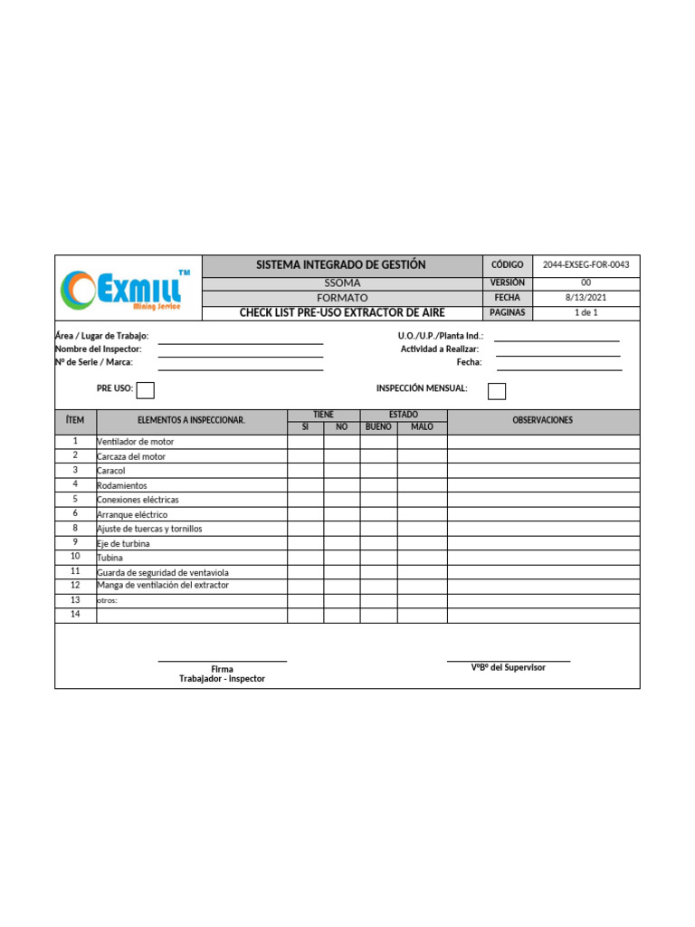 Checklist de Ventilación en Minería | PDF