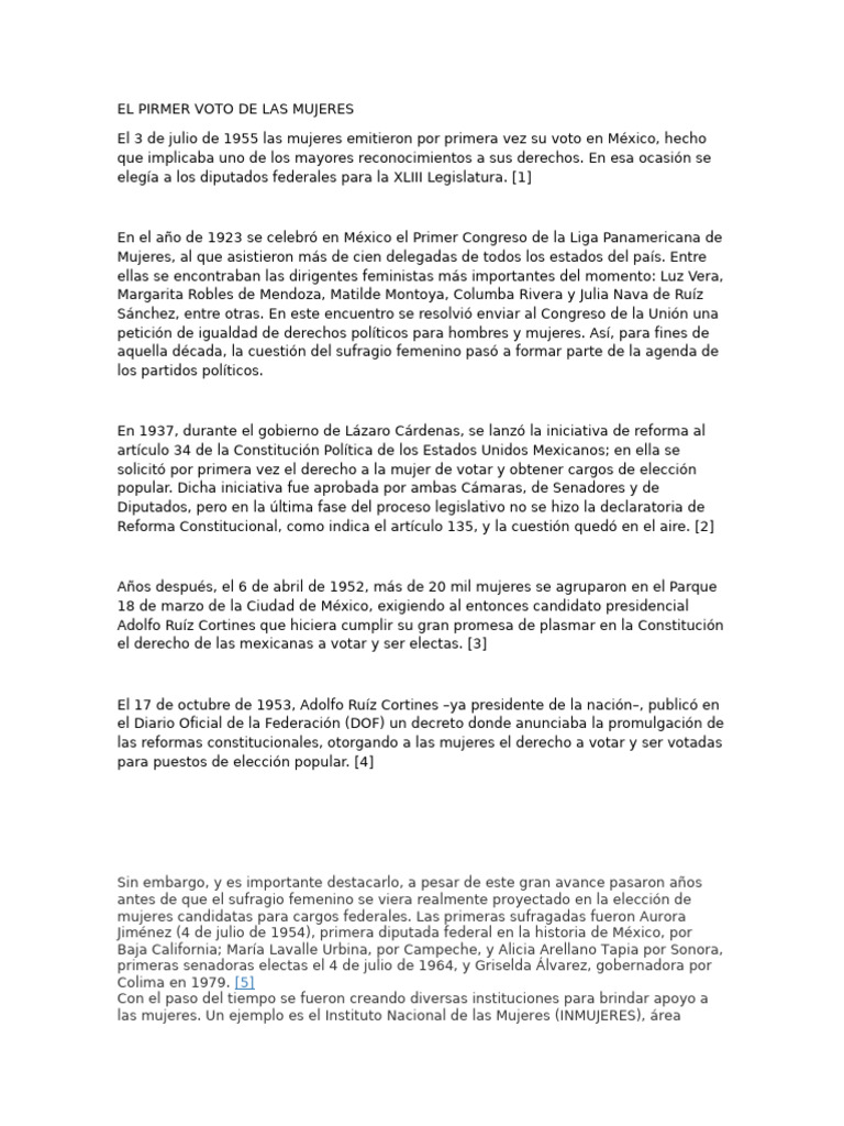 Primer Voto Femenino en México: 1955 | PDF | Sufragio de las mujeres ...