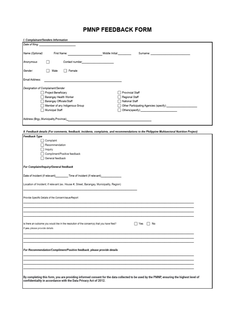 PMNP Feedback and Complaints Form | PDF
