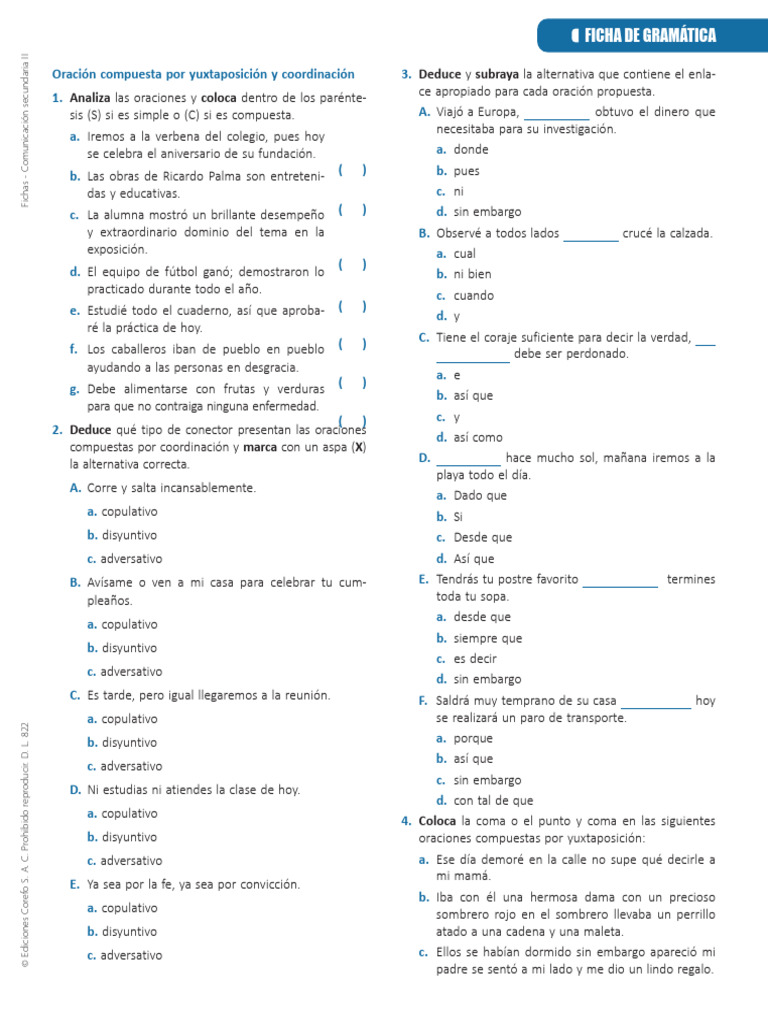 FA - Oración Compuesta Por Yuxtaposición y Coordinación | PDF