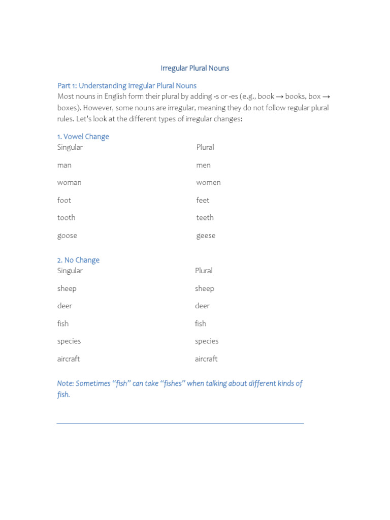 Irregular Plural Nouns Explained | PDF | Plural | Linguistic Morphology