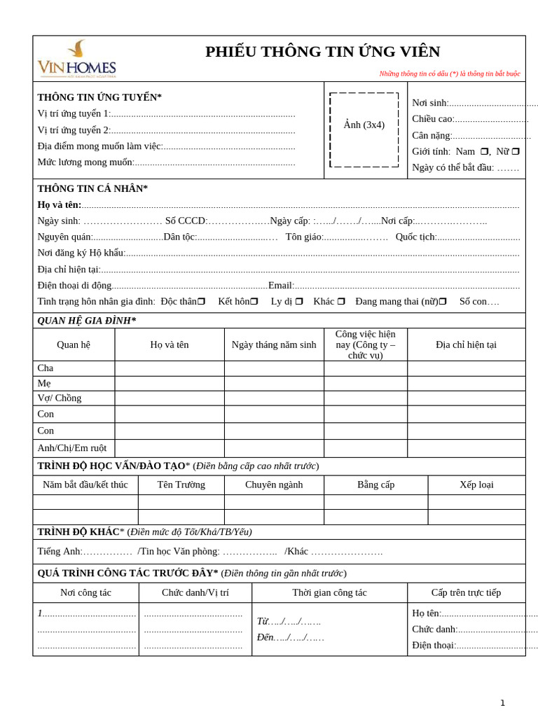 BMTD06. Phieu Thong Tin Ung Vien | PDF