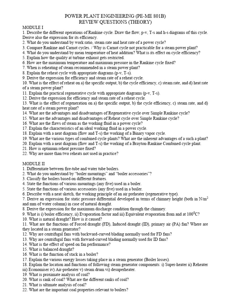 Power Plant Engineering Review Questions | PDF | Boiler | Scientific ...