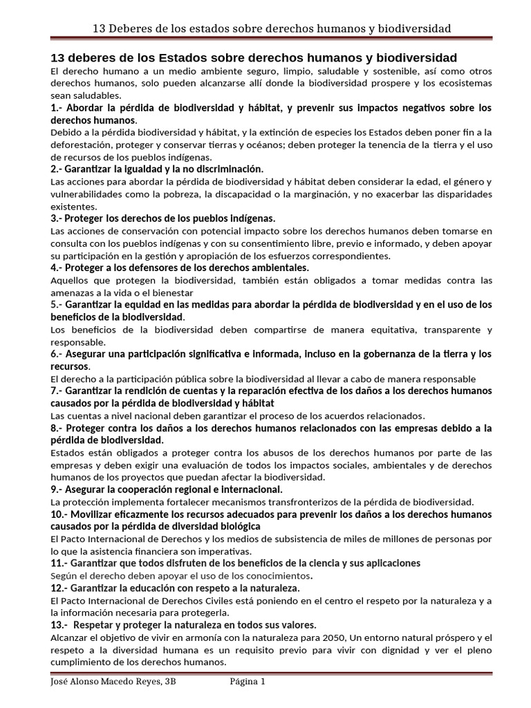 Deberes de Los Estados | PDF | Biodiversidad | Derechos humanos