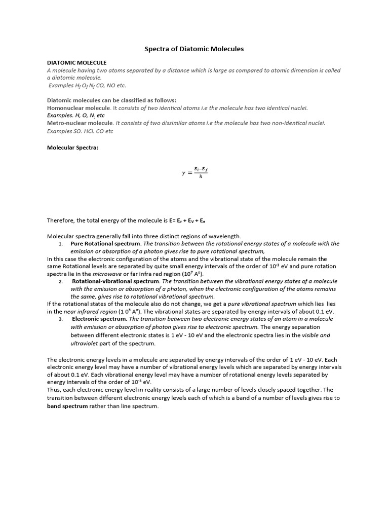 Spectra of Diatomic Molecules | PDF | Energy Level | Spectral Line