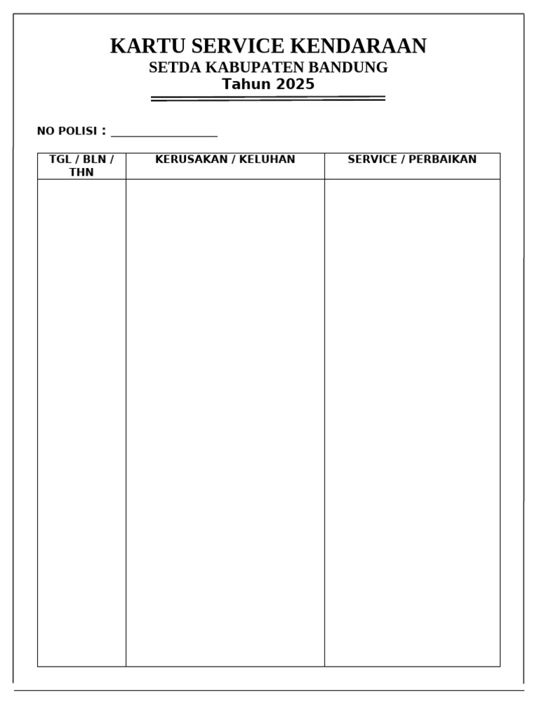 Kartu Service Kendaraan | PDF