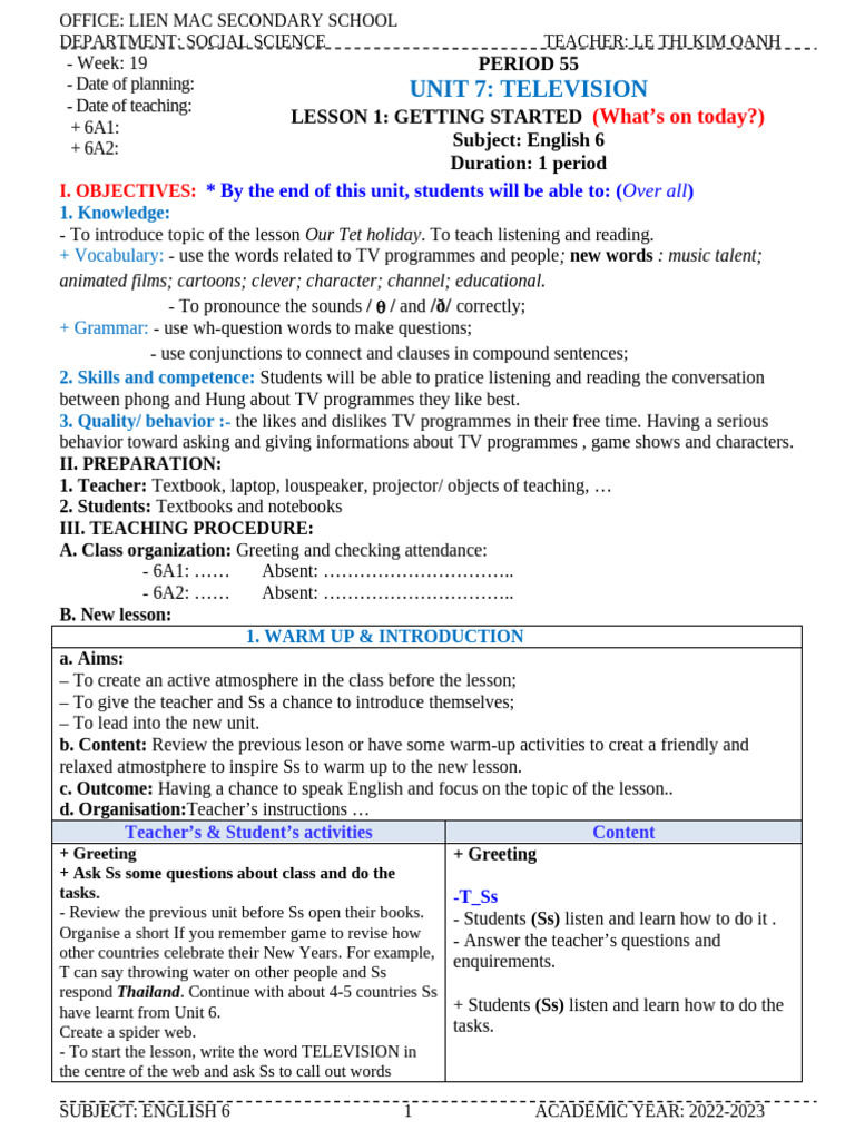 TV Programmes: English Lesson Plan | PDF | Question | English Language