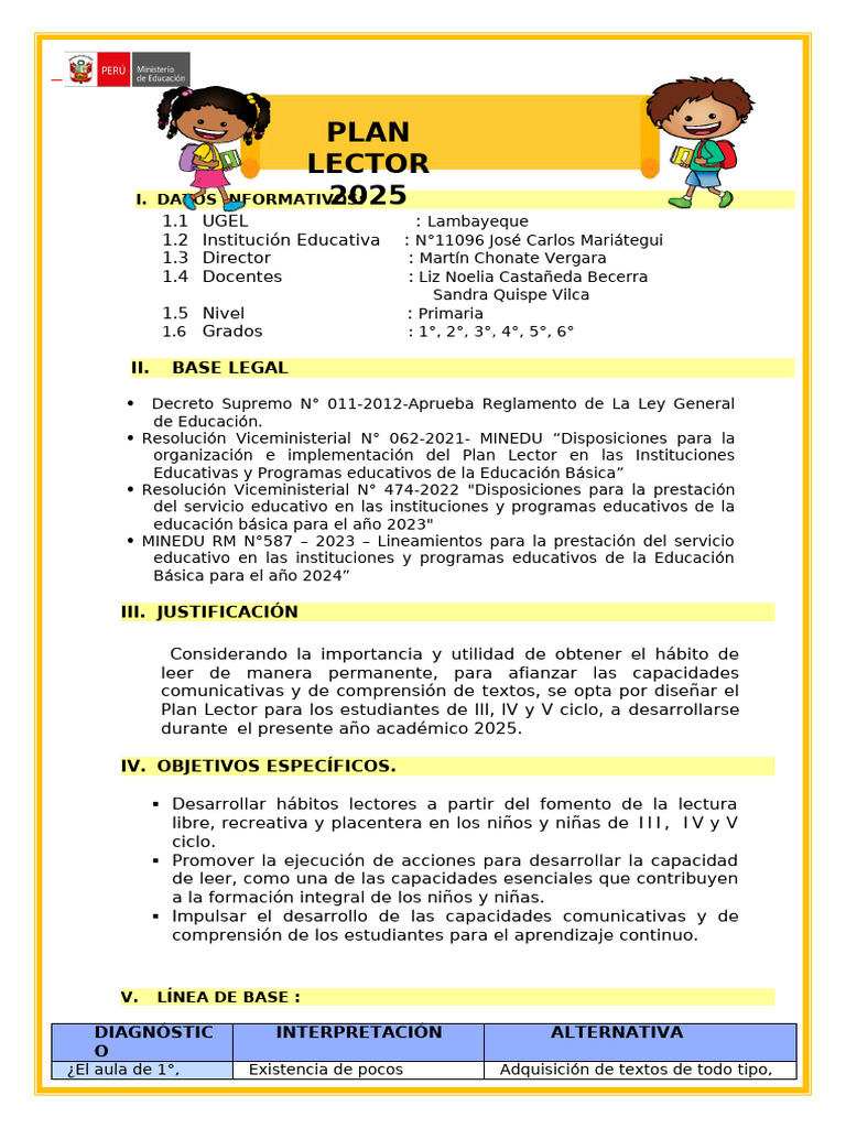 Plan Lector 2025 para Primaria en Lambayeque | PDF | Comprensión ...