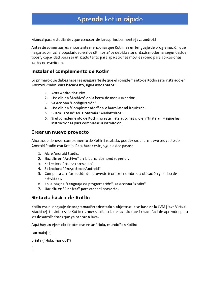 Antes de Comenzar Kotlin | PDF | Java (lenguaje de programación ...