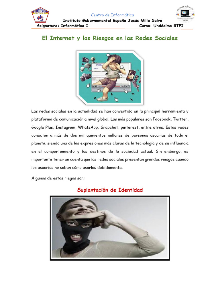 El Internet y Los Riesgos en Las Redes Sociales, Milla Selva | PDF ...