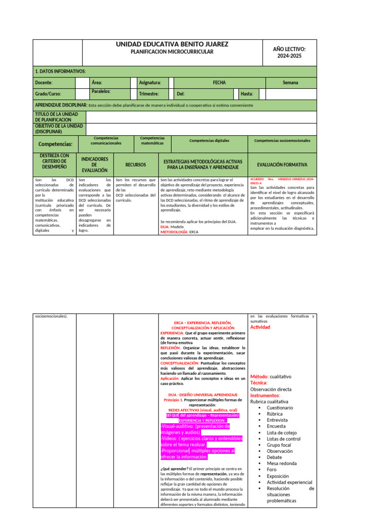 DUA en Planificación Microcurricular | PDF | Plan de estudios | Aprendizaje