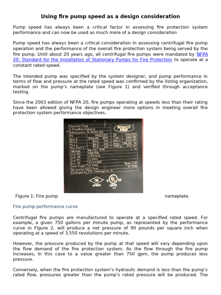 Fire Pump Speed: Design Considerations | PDF | Pump | Pressure