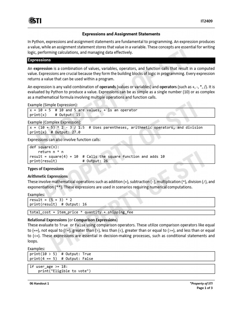 Expressions and Assignment Statements | PDF | Computer Programming ...