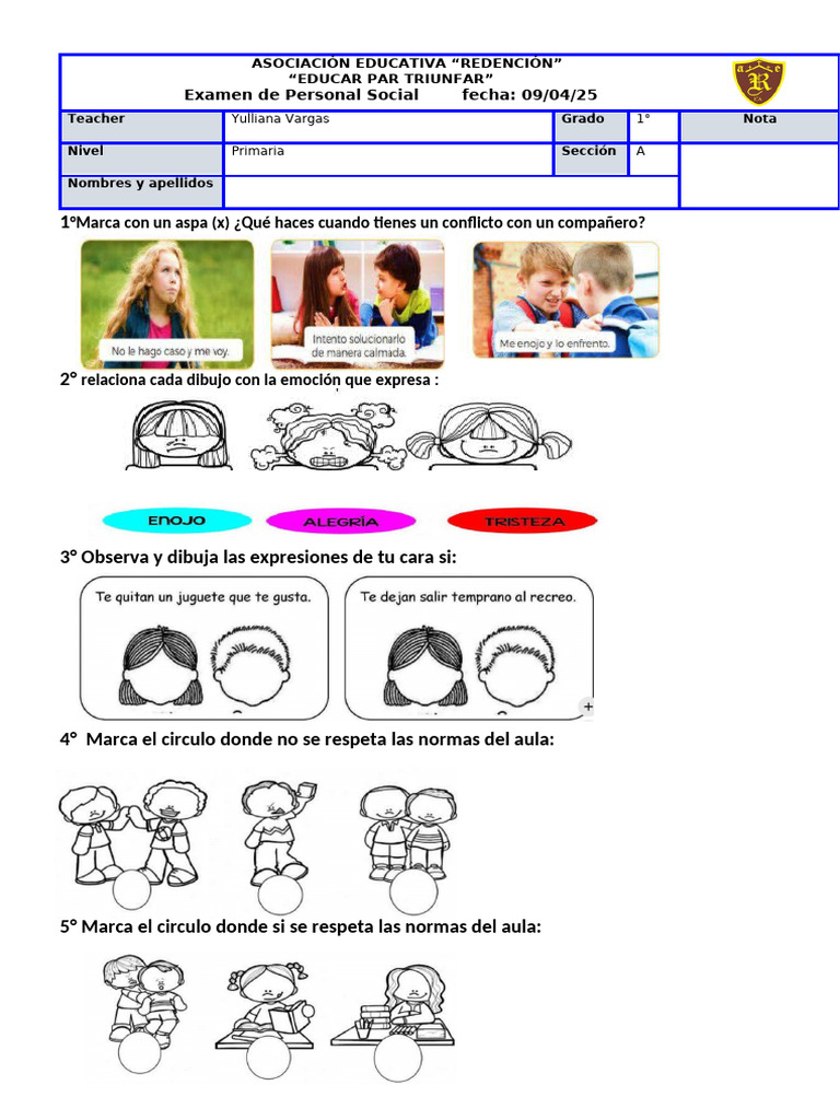 EXAMEN DE Personal Social I Unidad | PDF